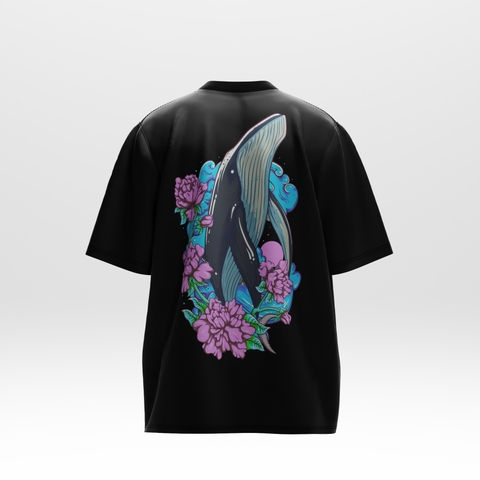 Mystic Whale Black Oversized T-Shirt | Ocean Print