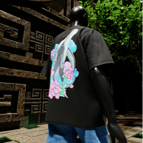 Mystic Whale Black Oversized T-Shirt | Ocean Print