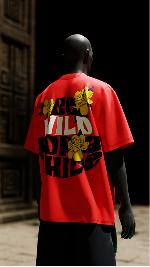 Wild Red Oversized T-Shirt | Floral Print Streetwear